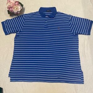 POLO RALPH LAUREN Size 2XL Tall Blue & White Striped 2 Button Polo